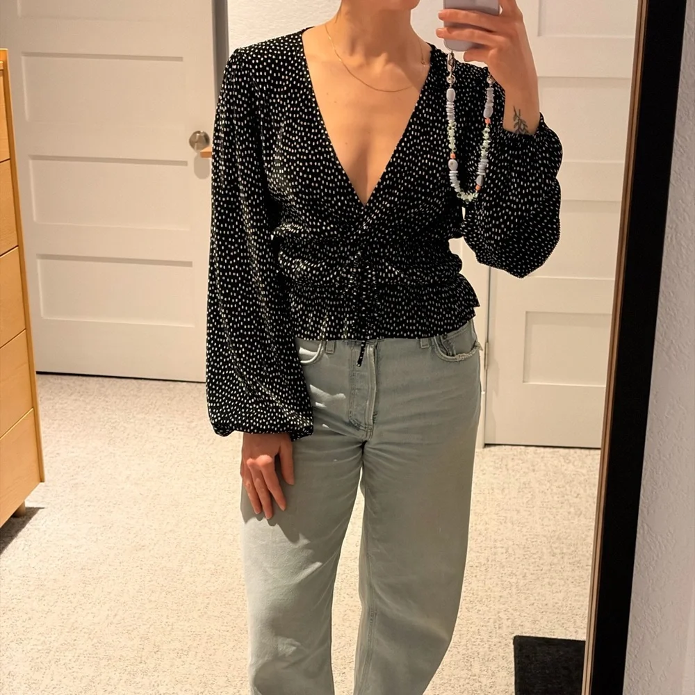 Zara Pleated Polka Dot Blouse - Picture 2 of 6